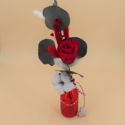 bouquet rose rouge stabilisée et son vase